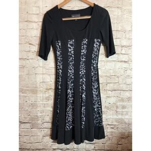 Connected Midi Dress Womens 6 Black Floral Fit & Flare Half Sleeve Stretch Flowy